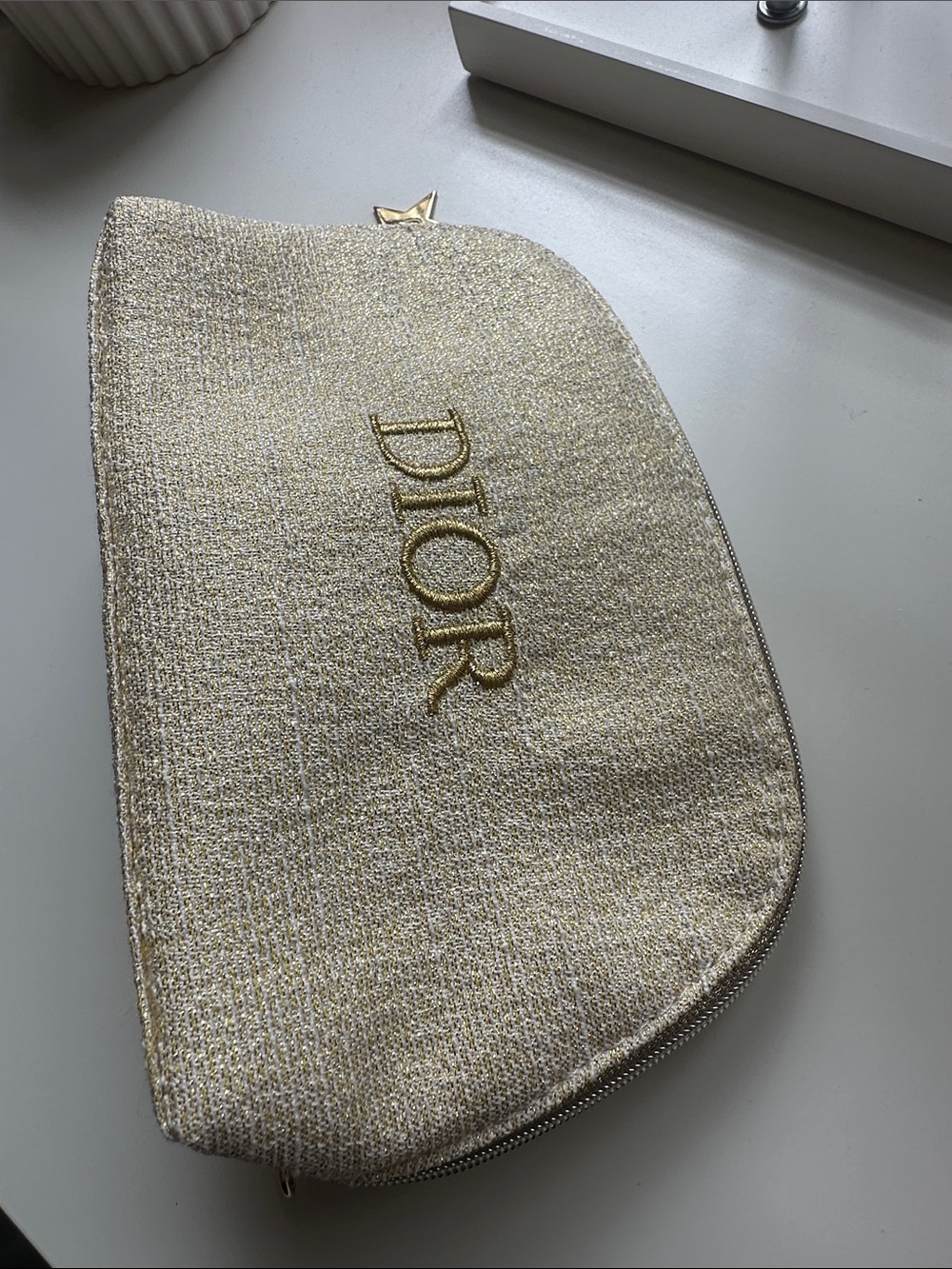 Dior Beige Gold-Thread Embroidered Pouch - Picture 5 of 5